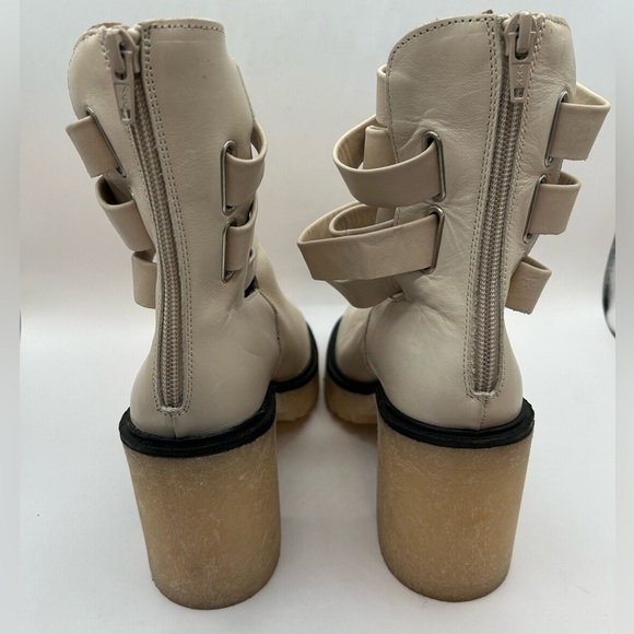 NEW 39.5 Free People Jesse Cutout Ankle Boots Leather Off-White Lug Sole Strappy - Picture 8 of 13